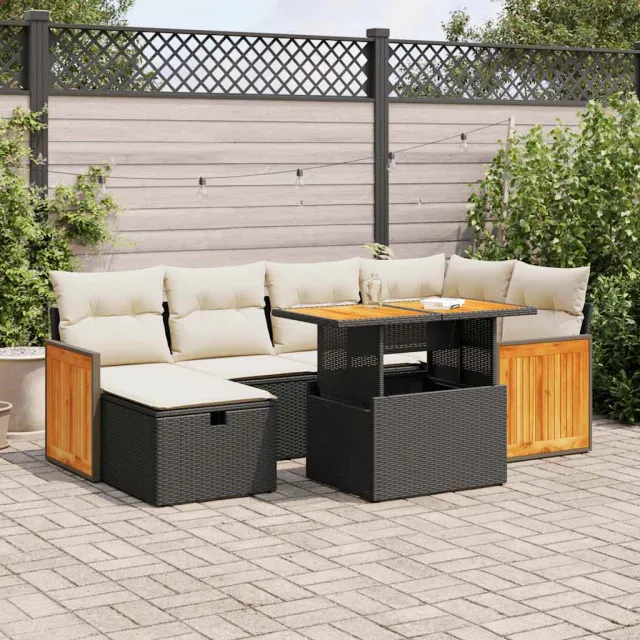 vidaXL 8-delige Loungeset met kussens poly rattan zwart, foto 2