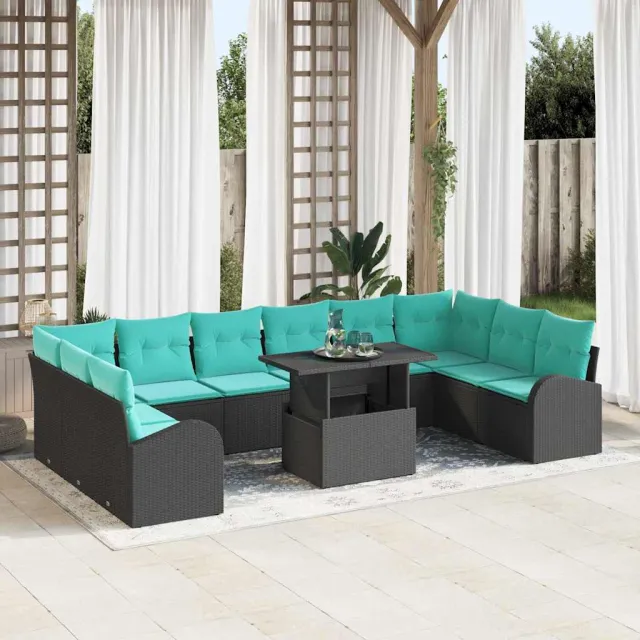vidaXL Tuin Sofa Set 11 st Zwart Poly riet, foto 2