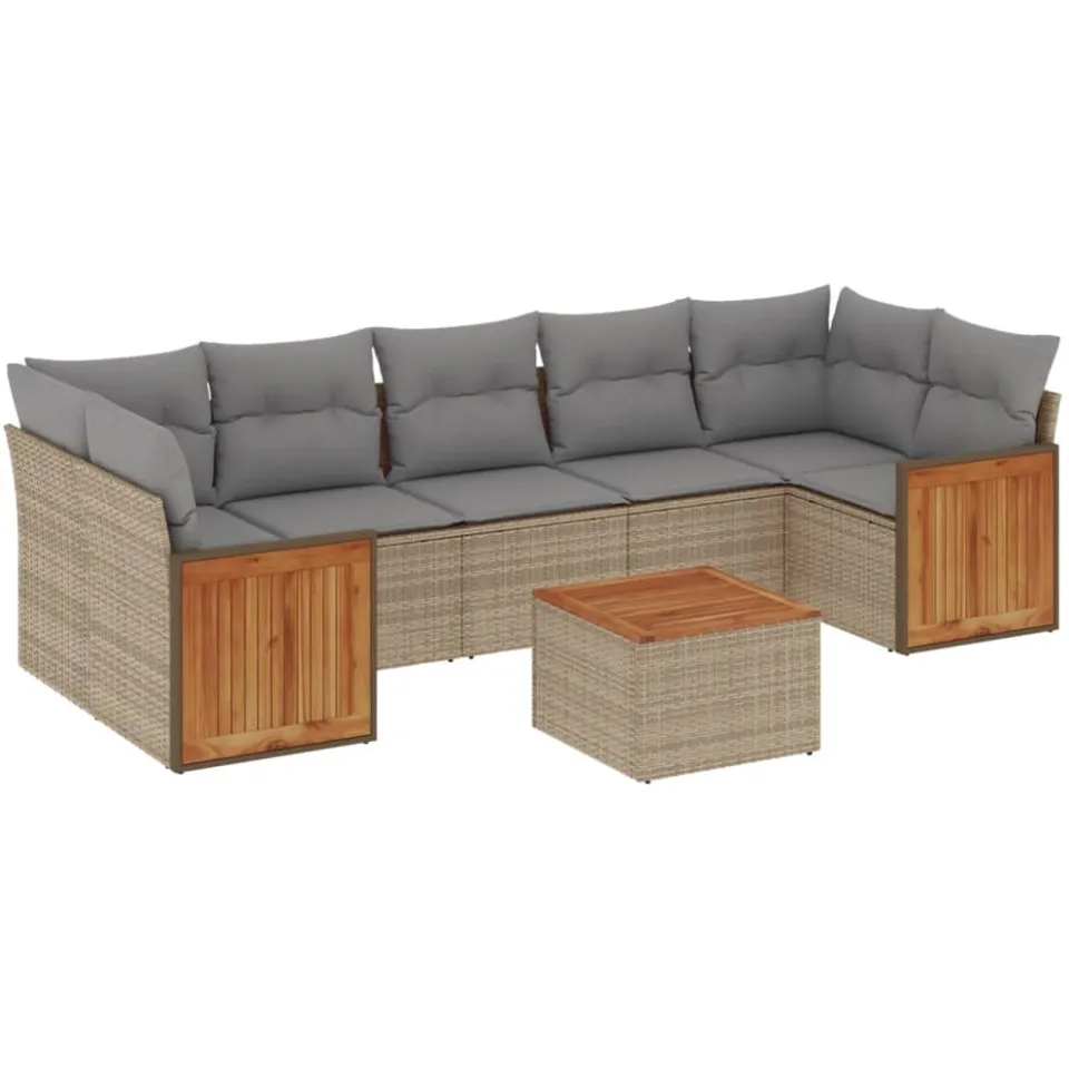 vidaXL 8-delige Loungeset met kussens poly rattan beige, foto 3