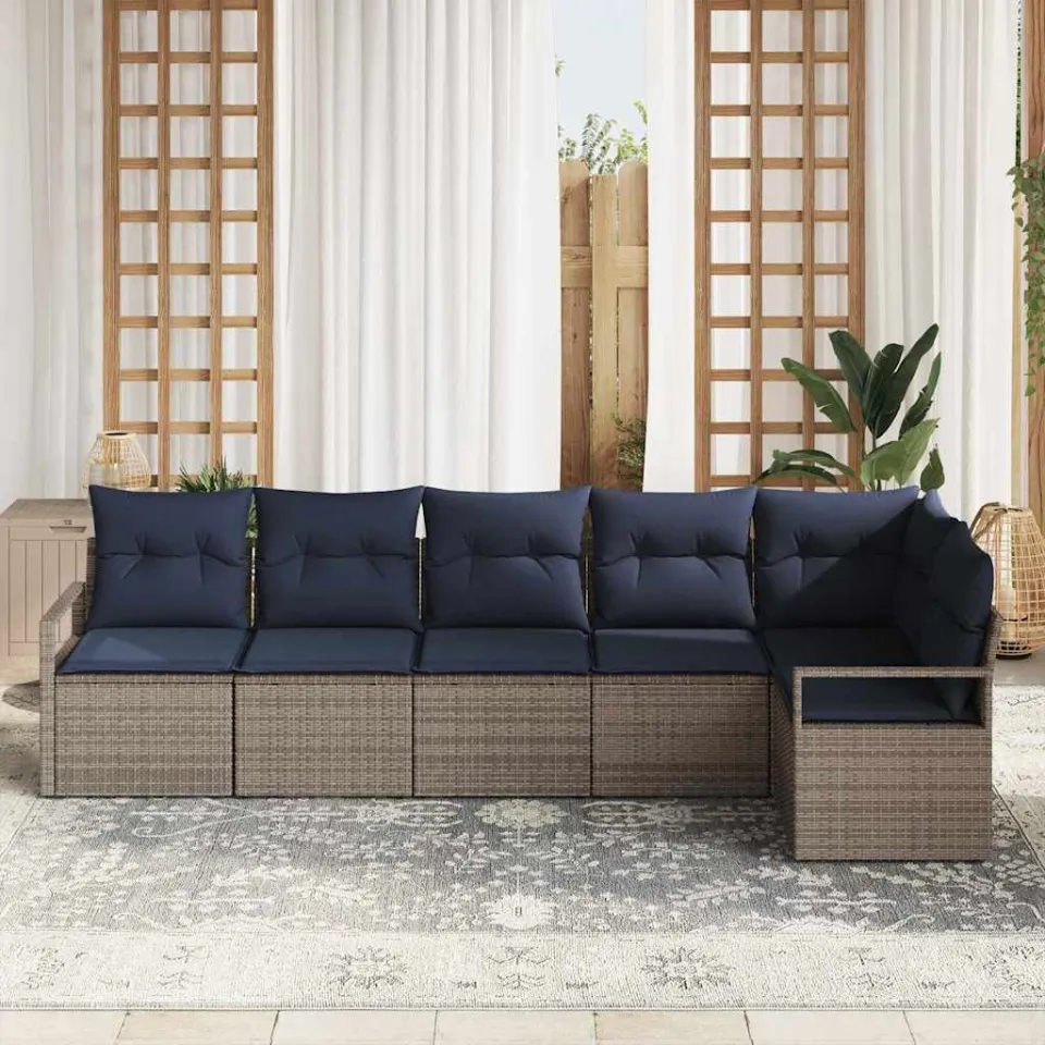 vidaXL Bankstel 6 st Grijs poly rattan, foto 3
