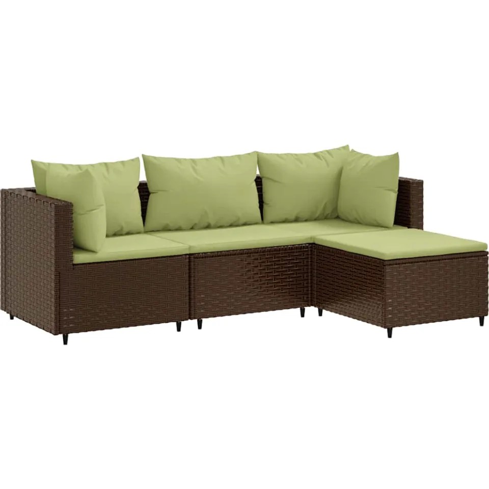 vidaXL 4-delige Loungeset met kussens poly rattan bruin