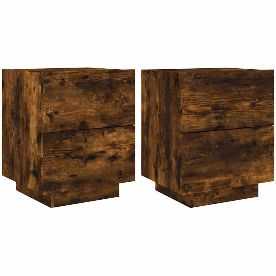 vidaXL Nachtkastjes met LED 2 st bewerkt hout gerookt eikenkleurig Bruin