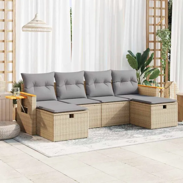 vidaXL 6-delige Loungeset met kussens poly rattan beige, foto 2