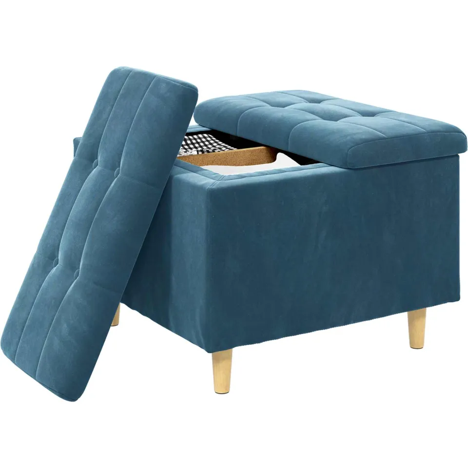 vidaXL Ottoman met Opbergruimte Blauw 60 x 60 x 45 cm Fluweel