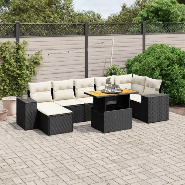 vidaXL 8-delige Loungeset met kussens poly rattan zwart, foto 2