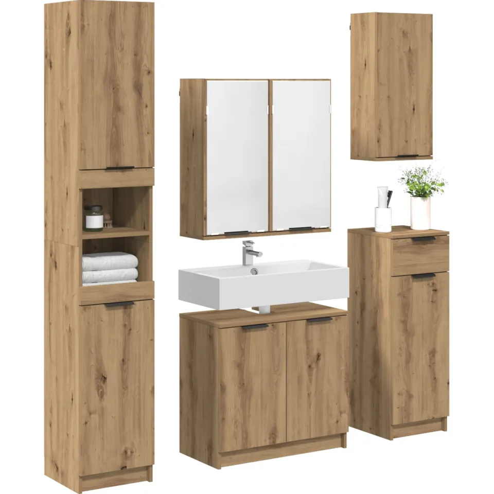 vidaXL Badkamermeubelset 5 st Artisan Eiken Bewerkt hout Bruin