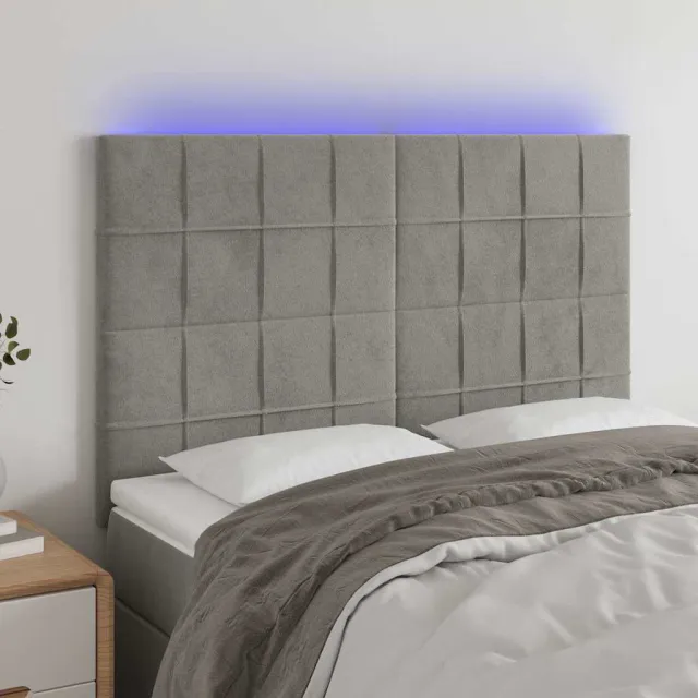 vidaXL Hoofdbord LED 144x5x118/128 cm fluweel lichtgrijs grijs