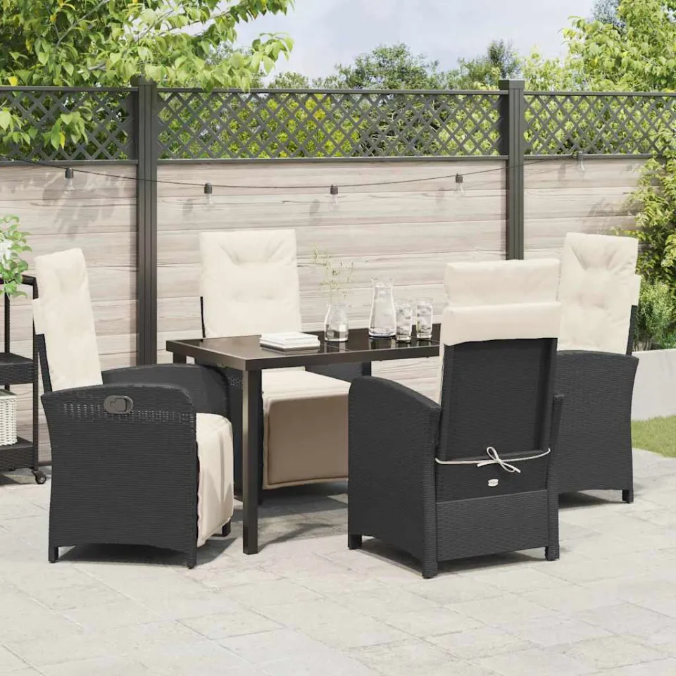 vidaXL Tuin eettafelset 5 st Zwart poly rattan, foto 3