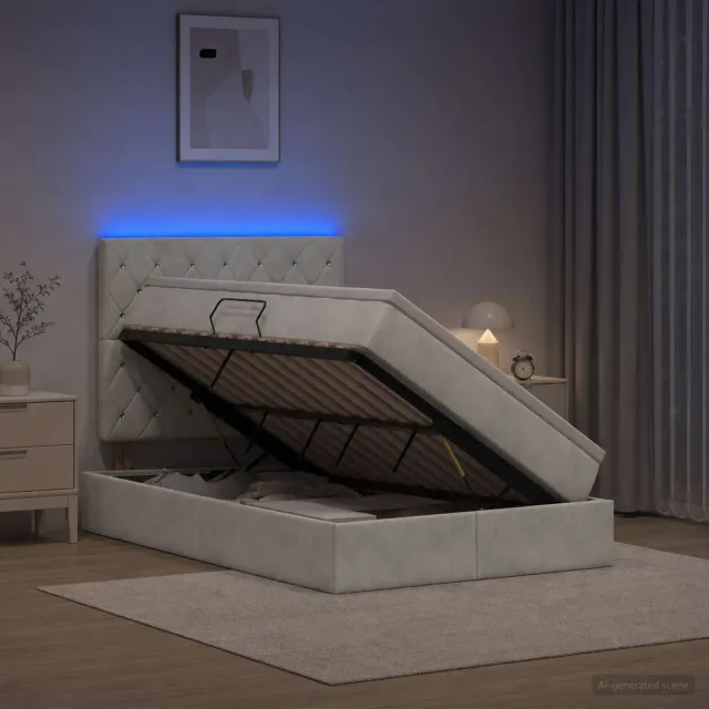 vidaXL LED Opslagbed met Matras Lichtgrijs 120 x 200 cm Fluweel