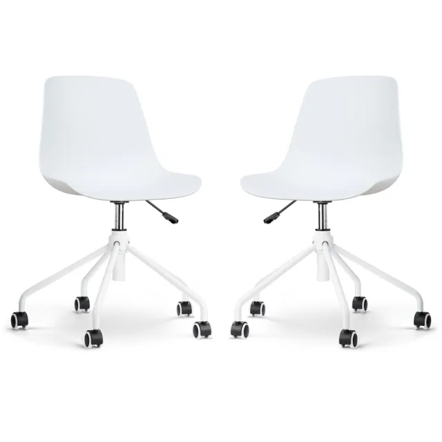 Nolon Nout-Pip Bureaustoelen Set van 2 Wit - Kunststof Zitting - Verstelbaar - Wieltjes - Wit Onderstel