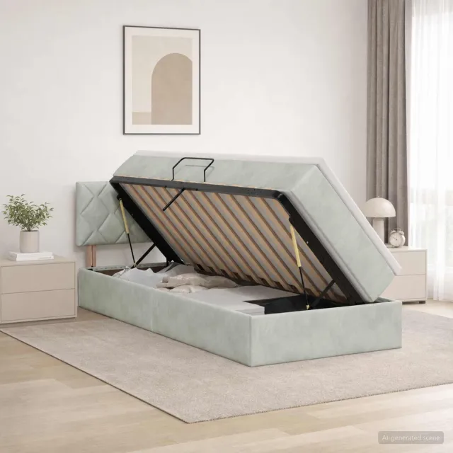 vidaXL LED Opslagbed met Matras Lichtgrijs 90 x 190 cm Fluweel