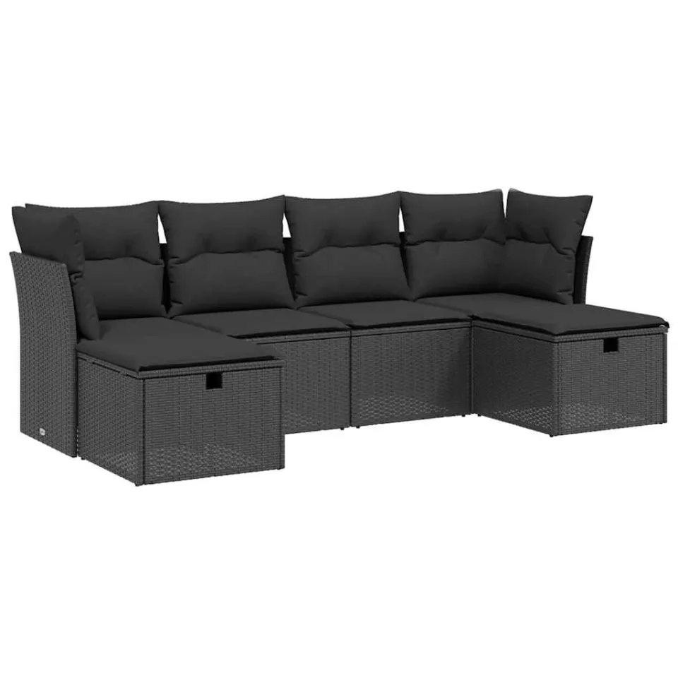 vidaXL 6-delige Loungeset met kussens poly rattan zwart, foto 3