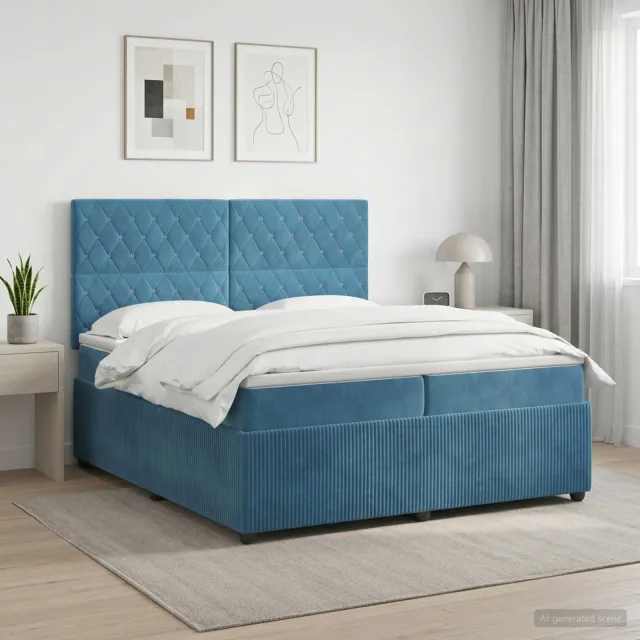 vidaXL Boxspringbed met matras Blauw 200 x 200 cm Fluweel