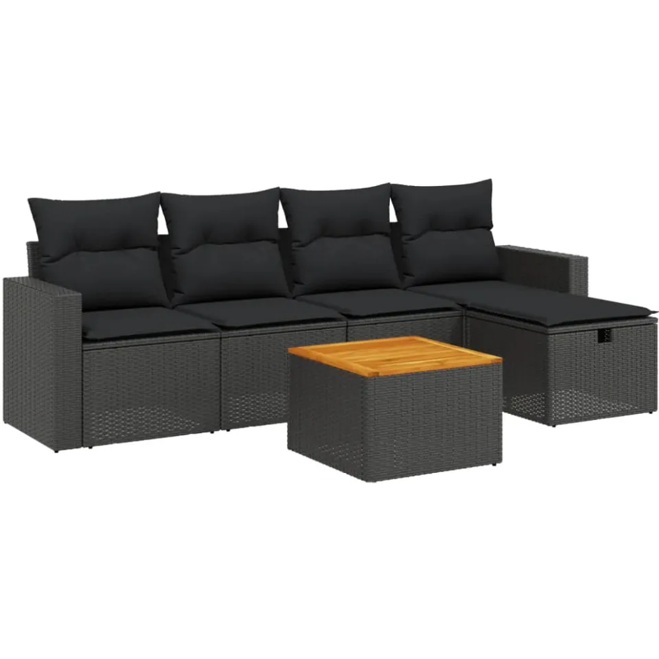 vidaXL 6-delige Loungeset met kussens poly rattan zwart, foto 3