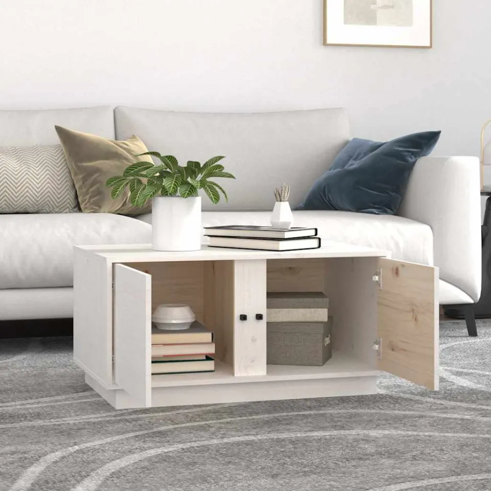 vidaXL Salontafel 80x50x40 cm massief grenenhout wit, foto 3
