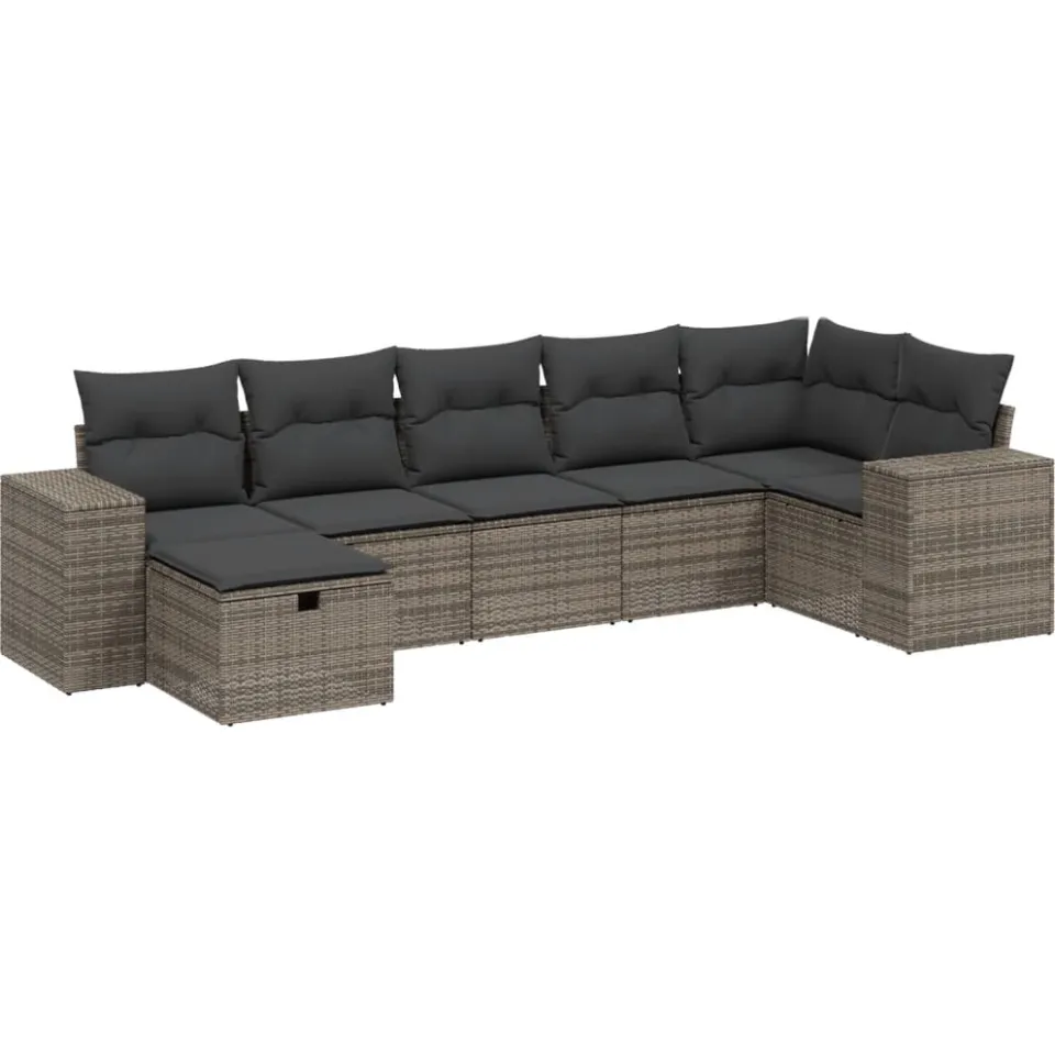 vidaXL 7-delige Loungeset met kussens poly rattan grijs