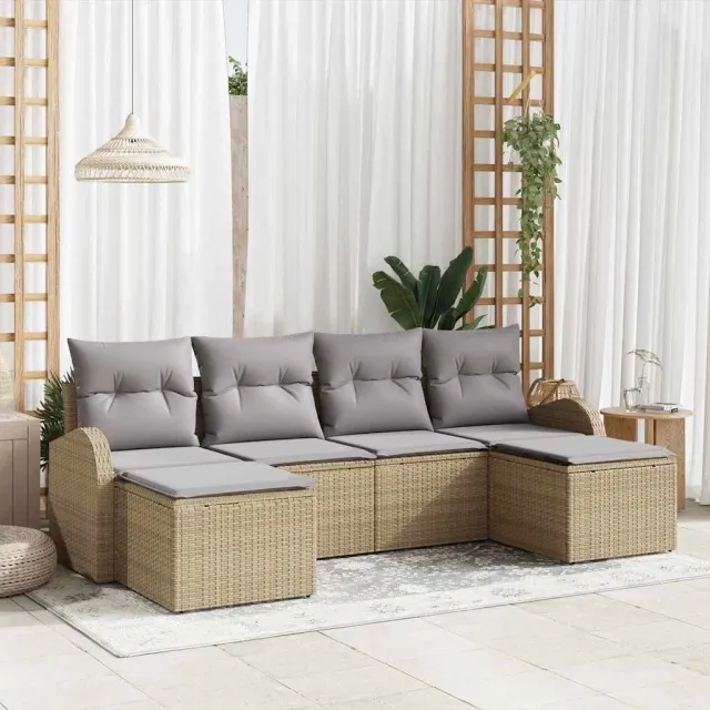 vidaXL Bankstel 6 st Beige en lichtgrijs poly rattan, foto 2