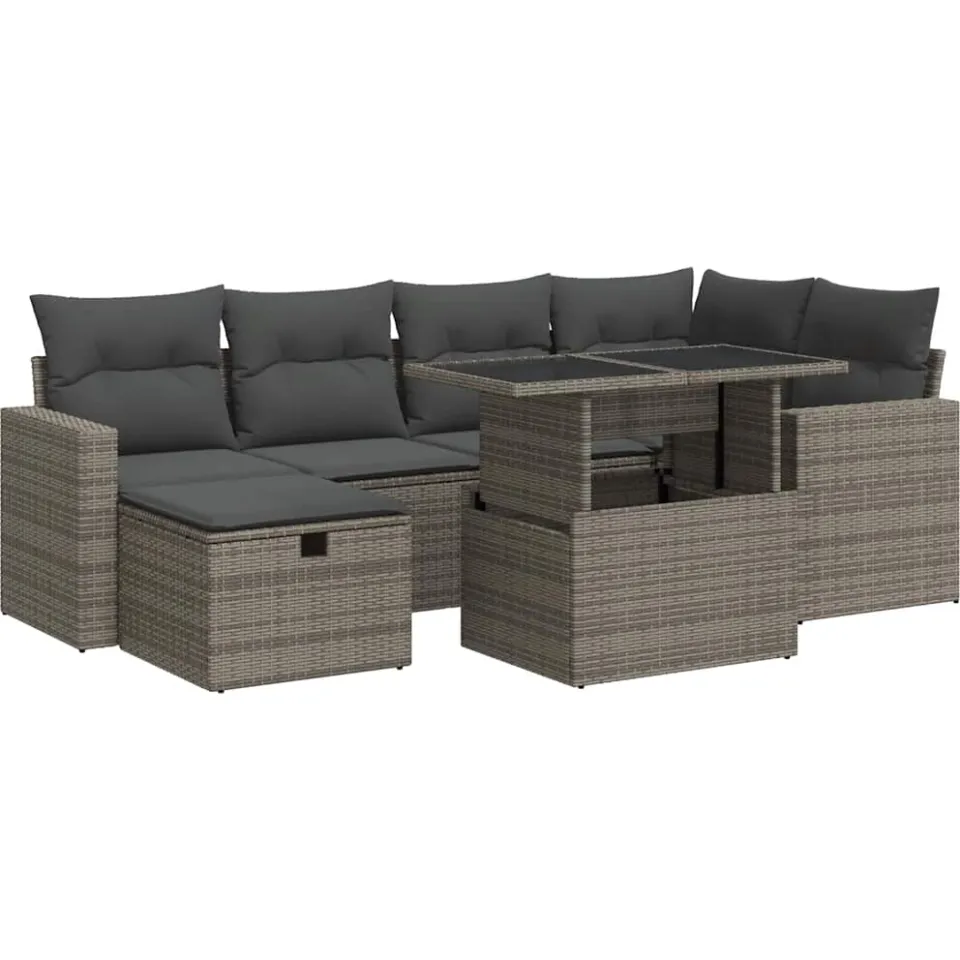 vidaXL 7-delige Loungeset met kussens poly rattan grijs, foto 3