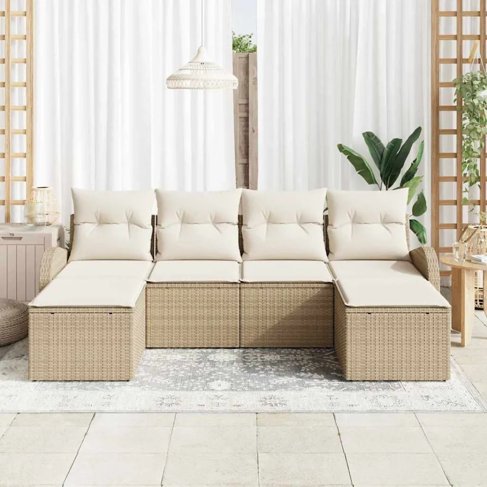 vidaXL Bankstel 6 st Beige en Wit poly rattan, foto 3