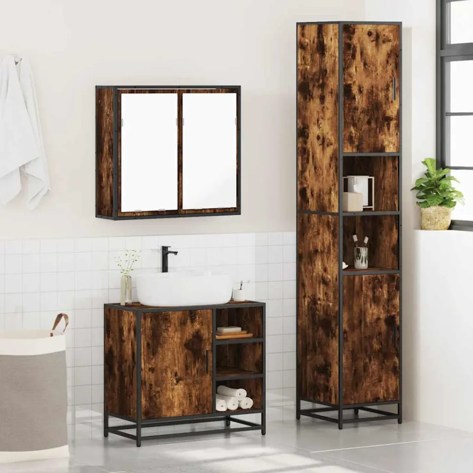 vidaXL 3-delige Badkamermeubelset bewerkt hout gerookt eikenkleurig, foto 4