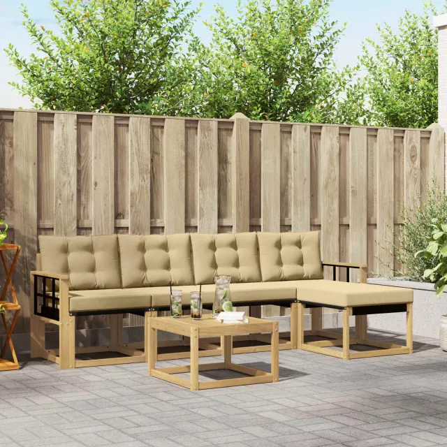 vidaXL Buiten bankenset 6 st 5-zits Wit en Beige