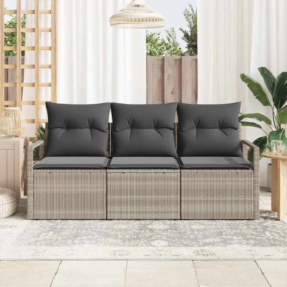 vidaXL Bankstel 3 st Lichtgrijs poly rattan, foto 2