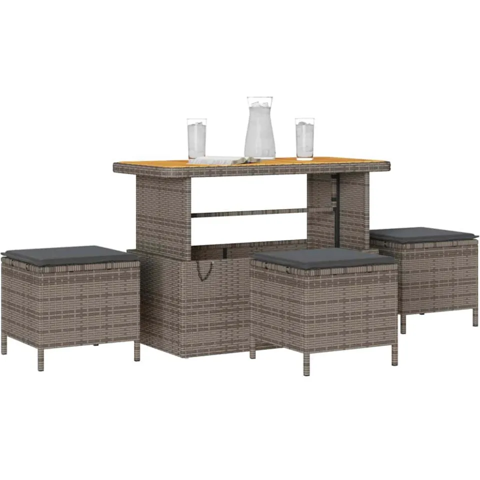 vidaXL Tuin eettafelset 4 st Grijs poly rattan