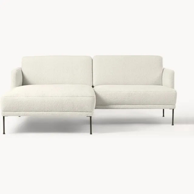 Westwing Collection Kleine hoekbank Fluente van teddystof Wit