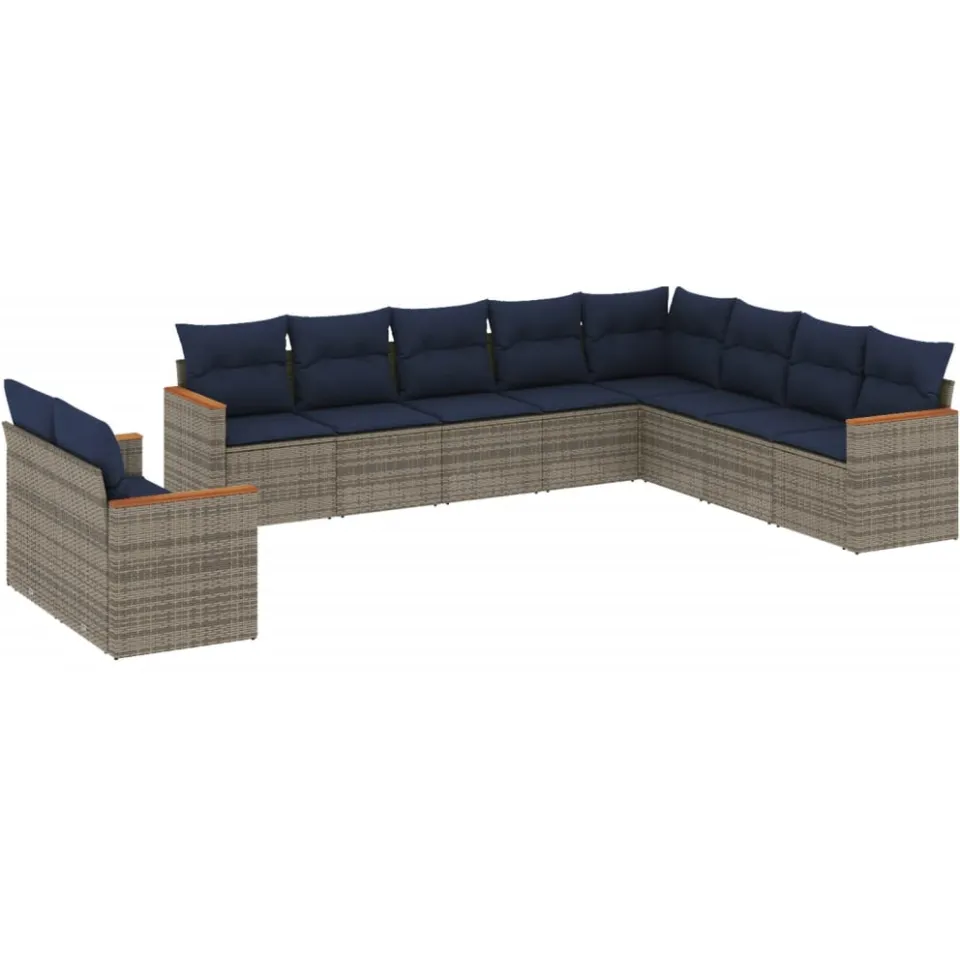 vidaXL 10-delige tuinbankset met kussens, grijs polyrotan, foto 3