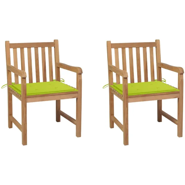 vidaXL Tuinstoelen 2 st met heldergroene kussens massief teakhout