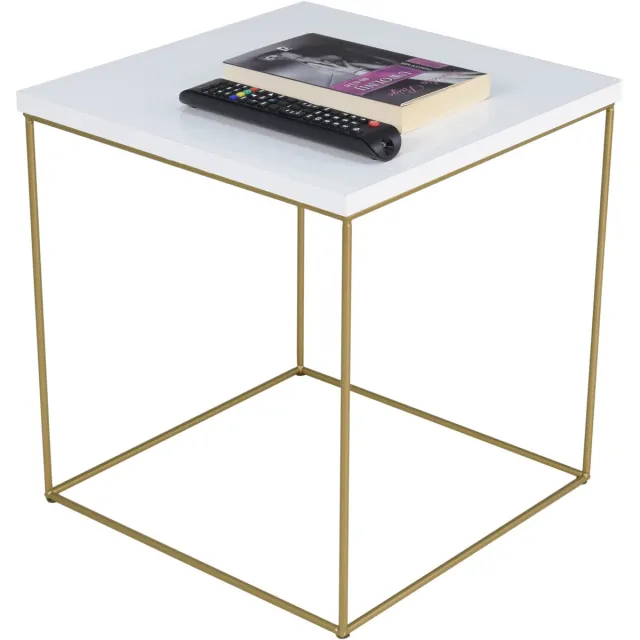 FutuStal Draadtafel - Gouden Witte Glans - Vierkant - Metalen Frame Goud;Wit