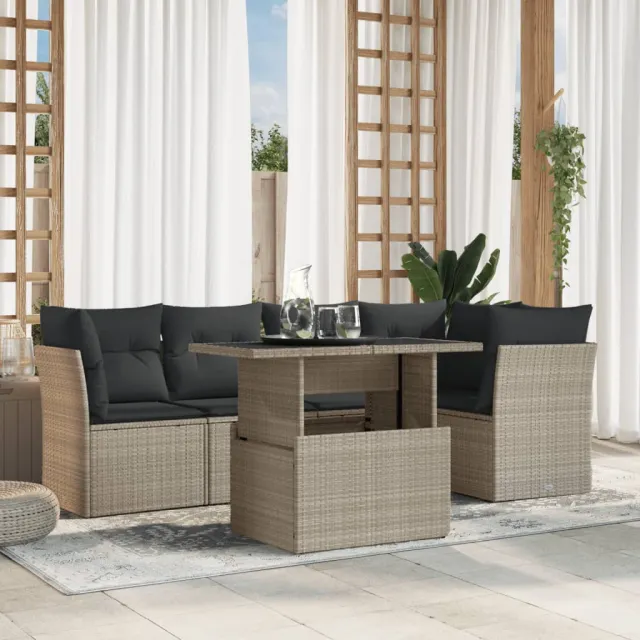 vidaXL 6-delige Loungeset met kussens poly rattan lichtgrijs grijs, foto 2