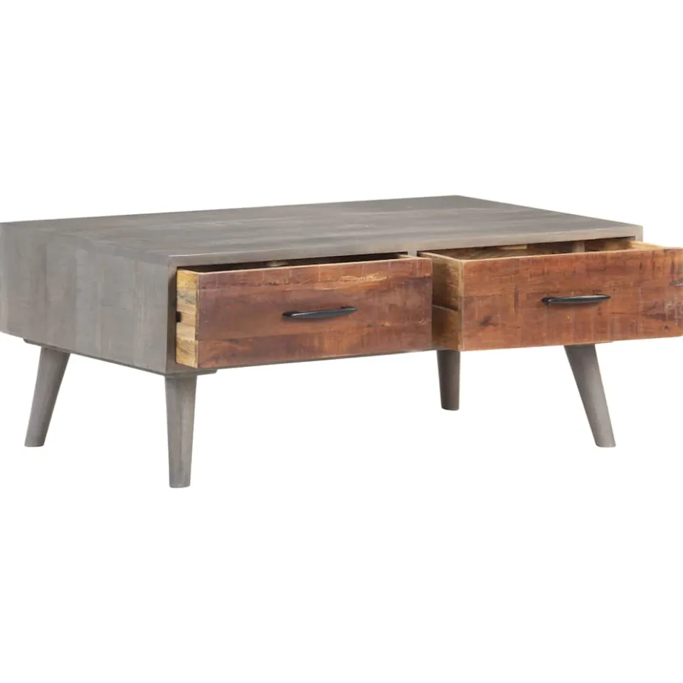 vidaXL Salontafel 100x60x40 cm massief ruw mangohout grijs, foto 2