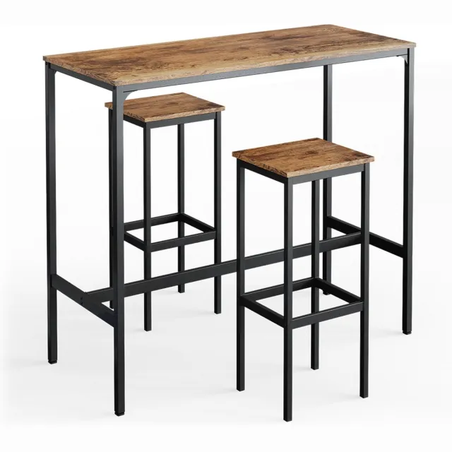 Vicco Fyrk Bartafel set – 120 x 50 cm met 2 barkrukken Antiek hout