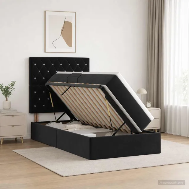 vidaXL Opslag bed met matras met hoofdeinde Zwart 90 x 200 cm Fluweel