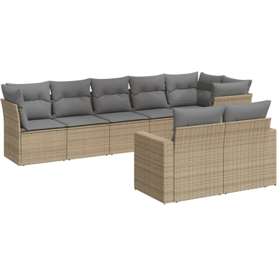 vidaXL 8-delige Loungeset met kussens poly rattan beige, foto 3