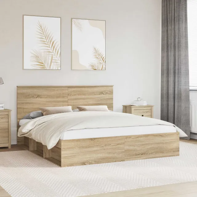 vidaXL Bedframe met hoofdeinde Sonoma 200 x 200 cm Massief grenenhout Bruin