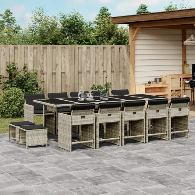 vidaXL 15-delige Tuinset met kussens poly rattan lichtgrijs grijs, foto 2