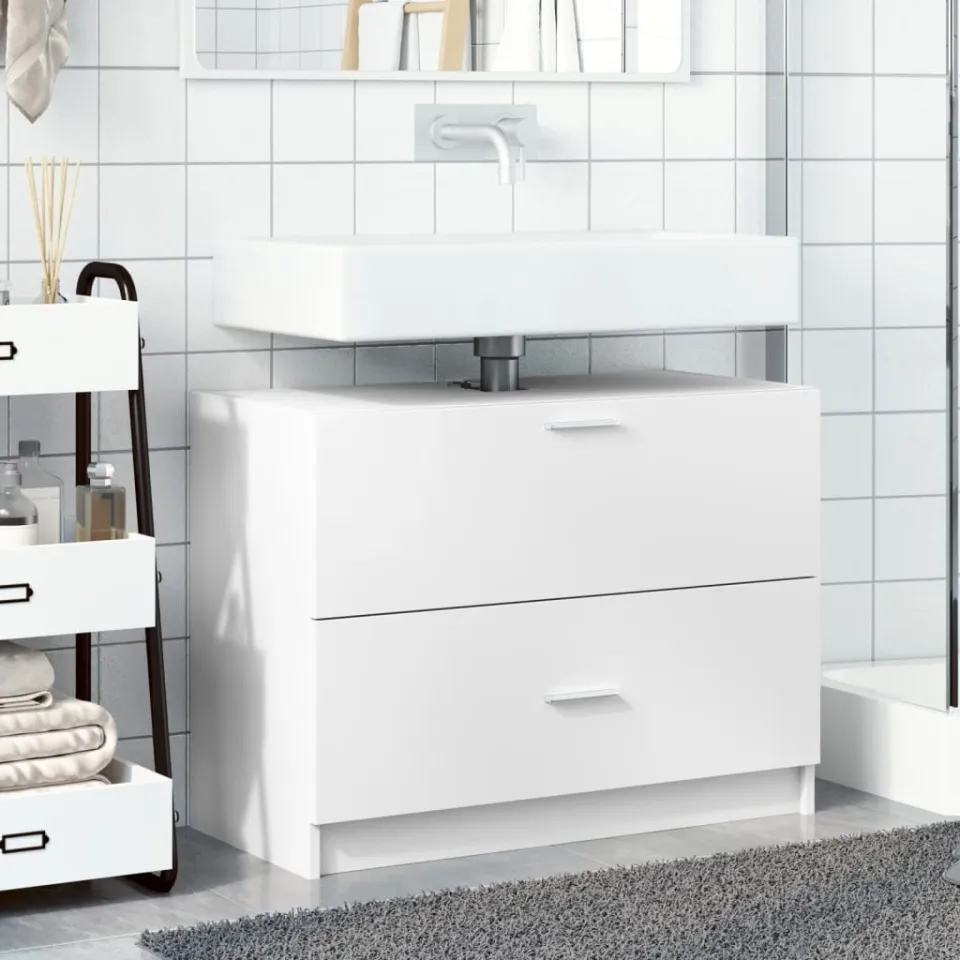 vidaXL Wastafelkast 78x37x59 cm bewerkt hout wit, foto 3