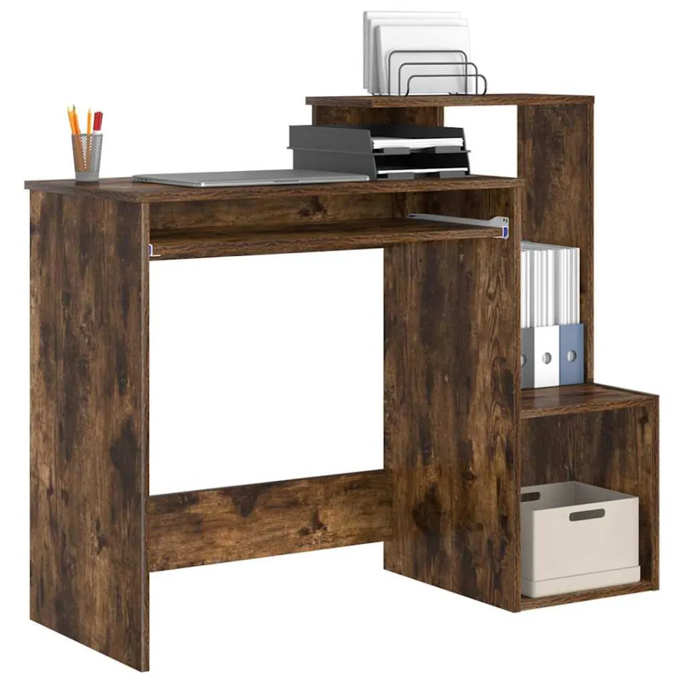 vidaXL Bureau Gerookt eiken 106 x 41 x 88,5 cm Bewerkt hout Bruin