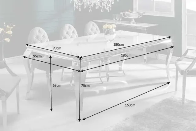 Invicta Interior Design eettafel MODERN BAROK 180 cm wit chroom glazen blad marmer roestvrijstalen poten - 39995 Zie omschrijving