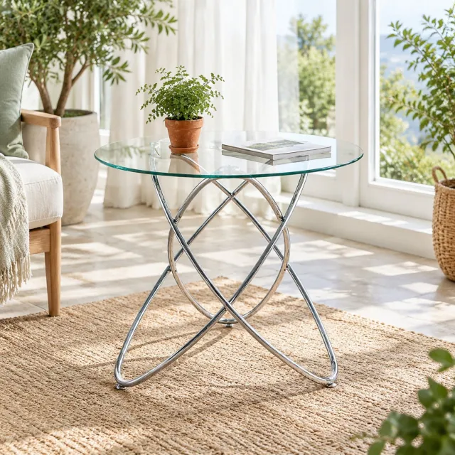 CHICFURN Eettafel - glad tafelblad - ronde tafel - chroom