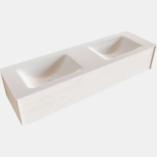 Boss & Wessing Badkamermeubel BWS Madrid Wit 150x45x30 cm Mat Witte Solid Surface Wastafel Dubbel (2 kraangaten)