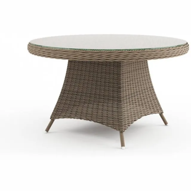 Oltre Rondo - Ronde tuintafel - Glazen tafelblad - Beige polyrattan - Ø130 cm