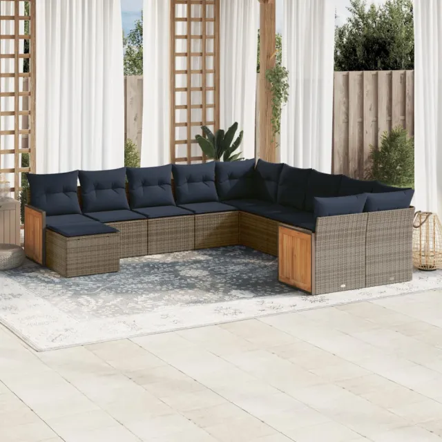 vidaXL 11-delige tuinbankset met kussens, grijs polyrotan, foto 2