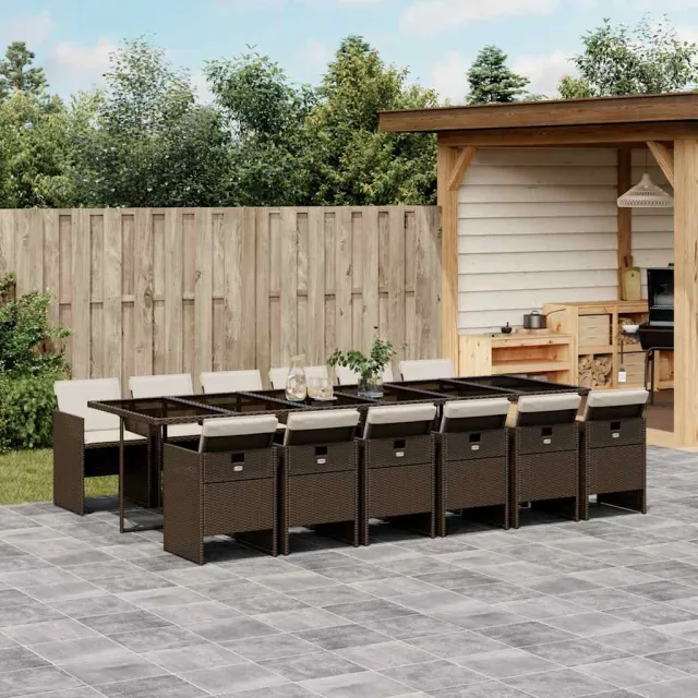 vidaXL 13-delige Tuinset met kussens poly rattan bruin, foto 2