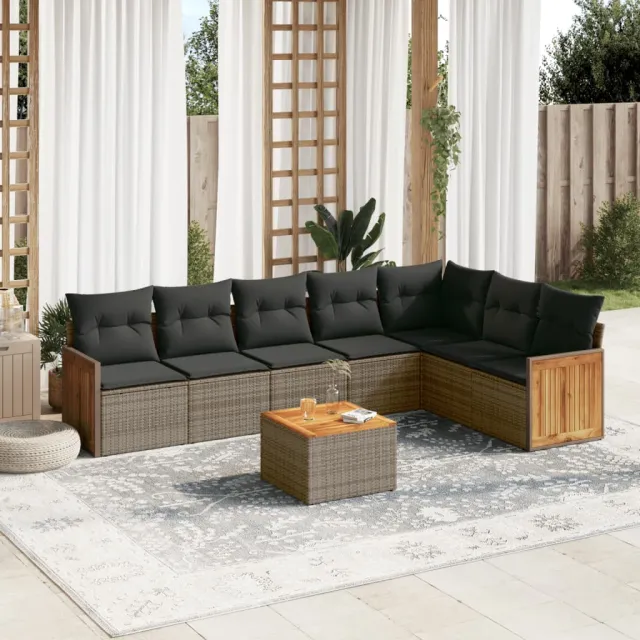 vidaXL 8-delige Loungeset met kussens poly rattan grijs, foto 2