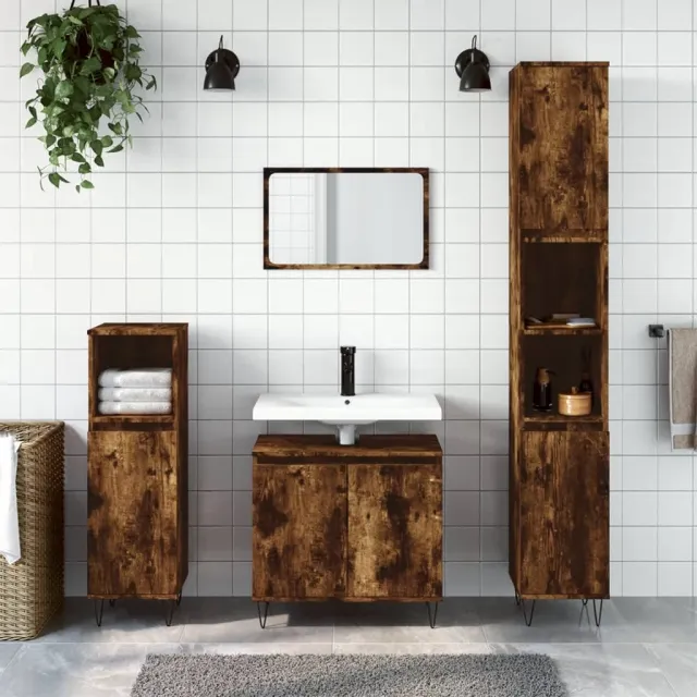 vidaXL 3-delige Badkamermeubelset bewerkt hout gerookt eikenkleurig Bruin