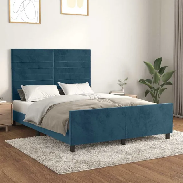 vidaXL Bedframe zonder matras 140x200 cm fluweel donkerblauw