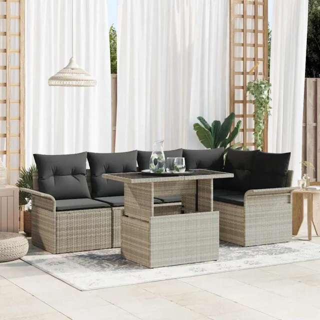 vidaXL Tuin Sofa Set 6 st Lichtgrijs poly rattan, foto 2